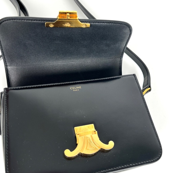 Authentic Celine Triomphe Teen Shiny Calfskin Shoulder Crossbody Flap Bag - Picture 11 of 15
